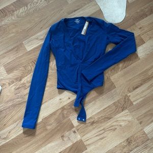 Skims Lowcut Blue Bodysuit Long Sleeve Sz XS